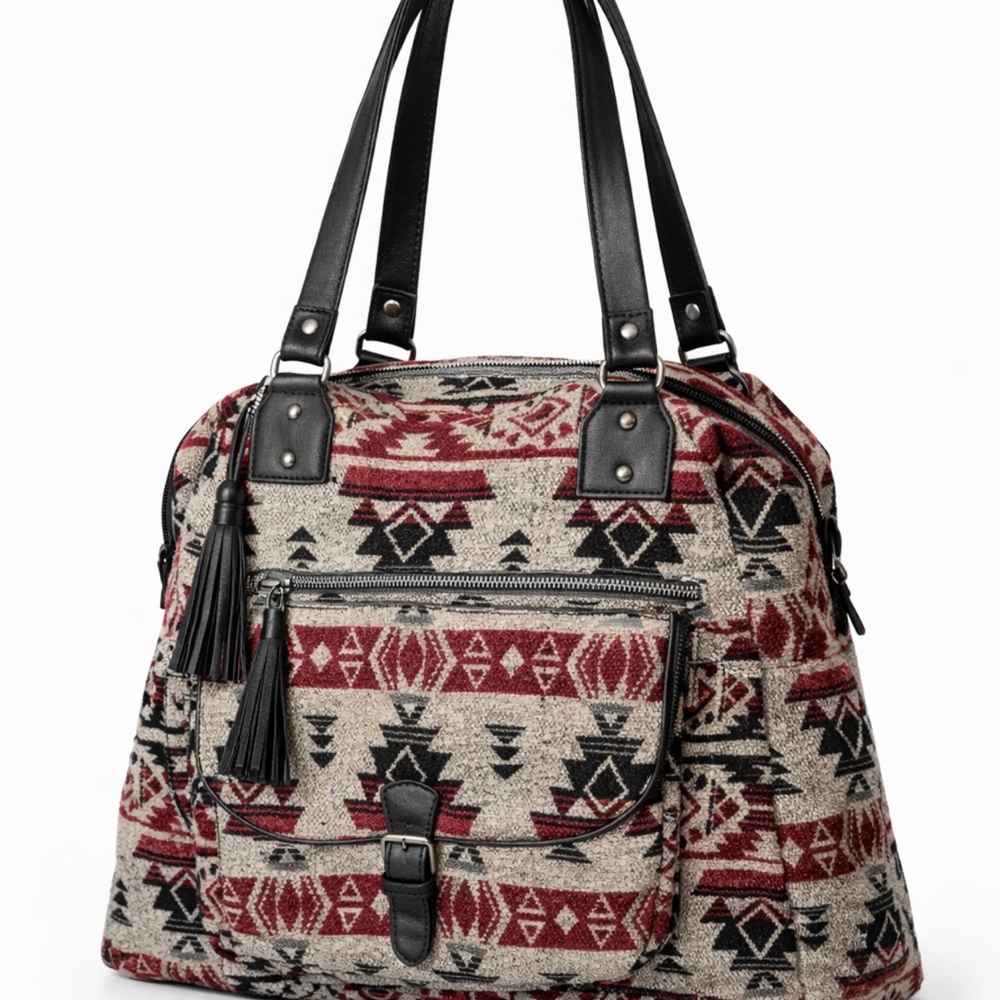 Boho Southwestern Aztec Weekender Travel Bag Tote Tassel Canvas
